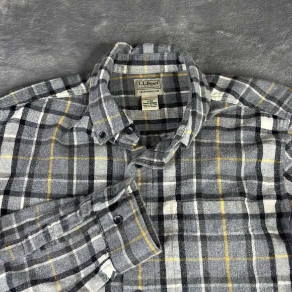 LL Bean‎ Shirt Mens Medium Scotch Plaid Gray Flannel Yarn Dyed Tartan 228061 - Picture 1 of 10